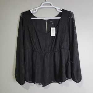 Torrid Peplum Chiffon Clip Floral Puff Sleeve Top Womens Size 2X 18-20 Black NWT